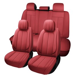 otoez Car Seat Covers Full Set, Universal Seat Cover for Car, Thickened Headrest Nappa Leather Automotive Seat Cushion Protector 5 Seat for Car Seden SUV Truck, Red