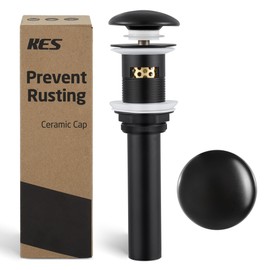 Ceramic Cap Sink Drain Strainer with Overflow, KES Black Bathroom Solid Sink Drain Stopper Pop Up Drain with Strainer Basket Ceramic Cap All-Metal Body Matte Black, S2018A-CB