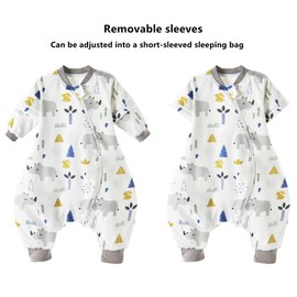 Chilsuessy Baby All-Year Sleeping Bag with Removable Sleeves, Children's Sleeping Bag with Feet, 1.5 Togs, 100% Cotton, All-Year Sleeping Bag with Legs, Cute Rhino, 80 / Baby Height 80-90 cm