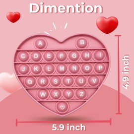 PETBSNVB Pink Heart Shaped Pop Bubble Valentines Fidget Toy with Letters and Numbers, Xmas Gift Sensory Toy with Alphabets Kids Birthday Party Classroom Prize Stress Reliever