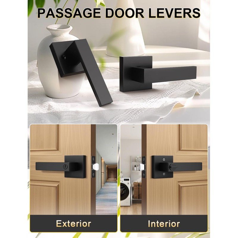 Tinewa 6 Pack Square Black Door Handles Interior, No Lock