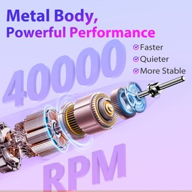 PURTATO Professional Nail Drill 40,000 RPM, Rechargeable,LCD Display E File Machine for Acrylic Nails Gel Polishing Removing Portable Nails Efile Tools for Manicure Salon & Home (Blue&Purple)