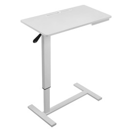 Fuairmee 32" W x 16" D Fixed Desktop Overbed Table with Hidden Silent Wheel, Sturdy Metal and Wood, Moveable Bed Desk for Home,Office,Hospital Use (White)