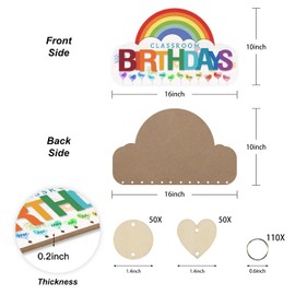 LHIUEM Rainbow Birthday Reminder Wall Hanging Sign Colorful Wall Flip Calendar for Classroom with 100 pcs Tags Names(10”X16”) Happy Birthday Bulletin Board for Classroom Nursery Kindergarten Family