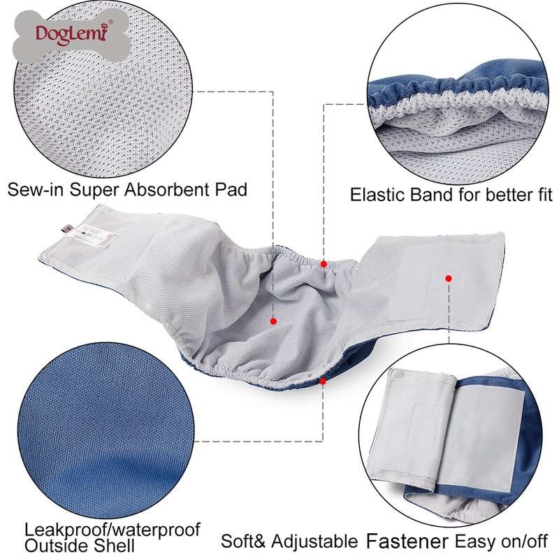3Pcs Washable Male Dog Belly Band Wrap Waterproof Pet Diaper