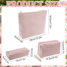 Hshenjhu 3 Pieces Cord Makeup Bag, Toiletry Bag, Cosmetic Bag, Multifunctional Organiser, Multifunctional Travel Toiletry Bag for Girls Women (Pink, pink