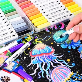 UNIKNIU Paint Pens Paint Markers Acrylic Paint Markers Dual Tip Acrylic Paint Pens for Wood, Canvas, Stone, Rock Painting, Glass, Ceramic Surfaces, DIY Handmade Crafts Making Art Supplies (48)