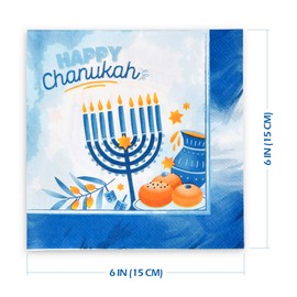 Servilletas Hanukkah – Paquete de 40 – Artículos de papel de Hanukkah – Suministros de fiesta temáticos de Janucá azul y blanco