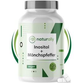 naturally Inositol + Mönchspfeffer [2.001 mg Myo Inositol und D-Chiro-Inositol] 125 Stück mit Vitamin B6 + Folsäure, vegan, ohne Zusatzstoffe, pcos, frauenstärke, hormon balance frauen