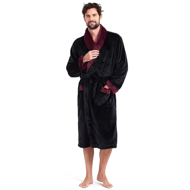 Men's Ultrasoft Plush Bathrobe Fleece Spa Robe Swim Hotel Warm