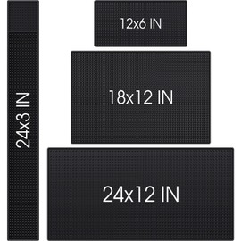 Jingmore 4 Pcs Thick Rubber Bar Mats for Bartending, Durable Non-slip Spill Mat for Countertop, Home Kitchen, Coffee Bars, and Restaurants Accessories, Black(24" X 12"+18" X 12"+24" X 3"+12" X 6")