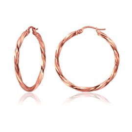 Rose Gold Flashed Sterling Silver 2mm Twist Tube Round Hoop Earrings for Women, 25mm