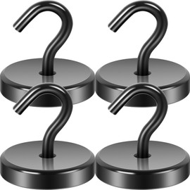 Neosmuk Magnetic Hooks Extra Strong 77 kg - Black Magnetic Hooks with Neodymium for Camping, Workshop, Locker & Coat Hooks, Outdoor & Cruise Accessories, Pack of 4