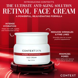 CONTEXT SKIN Retinol Face Cream - Hydrating Retinol Cream for Face, Moisturizes & Smooths Fine Lines, Enhances Skin Texture & Tone, Daily Skincare Essential for Radiant Complexion - 1.76 Fl oz