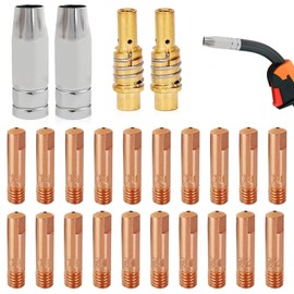 24-Piece Wear Parts Set, Welding Accessories with Copper Contact Tip M6 0.6 mm 0.8 mm 0.9 mm 1.0 mm 1.2 mm Welding Nozzles for 15AK MIG/MAG Welding Torch Accessories Wear Parts
