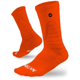 3 Pairs Nxtrnd Crew Socks for Men & Boys, Padded Basketball & Football Socks (Orange, L/XL)
