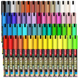 SFAIH Acrylic Paint Markers Pens - 60 Colors 3mm Medium Drawing Markers for Art Supplies, Graffiti Markers, Fabric Paint, Rock Painting, Art Markers for Kids Artists Adults - Large Ink Capacity