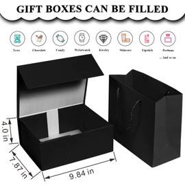 GP SUP Elegant Gift Boxes with Gift Bag for Presents with Lids Magnetic Closure Rectangle Collapsible for Christmas, Valentine's Day, Birthday Gift Packging (Black)