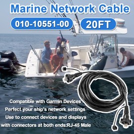 mooncar 20 Ft Marine Network Cable 010-10551-00 for Marine RJ45 Fit for Garmin Navigation Screen Devices with Split Connector and Waterproof Cap