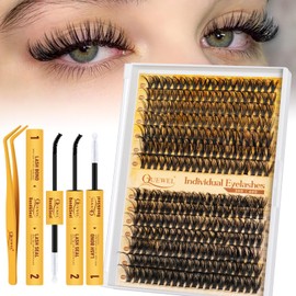 QUEWEL Eyelash Extensions Set, 280 Pieces, Individual Eyelashes, 30D + 40D, Mixed 2 Styles, 10-16 mm Thick Cluster Lashes with Eyelash Glue and Eyelash Tweezers, Easy DIY at Home (30D+40D-KIT)