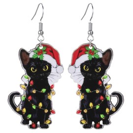 coadipress Christmas Earrings for Women Cute Christmas Animal Earrings Lovely Christmas Black Cat/Chicken/Reindeer/Cattle Earrings Xmas Festival Holiday Jewelry (Black Cat)