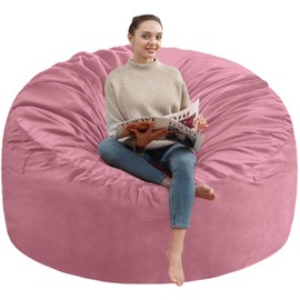 SIMFLAG 4FT Bean Bag Chair, Large Bean Bag Chairs with Memory Foam Filled, Fluffy Beanbag Sofa with Dutch Velvet Cover, Round BeanBag Chairs for Living Room, Playroom - Dusty Pink