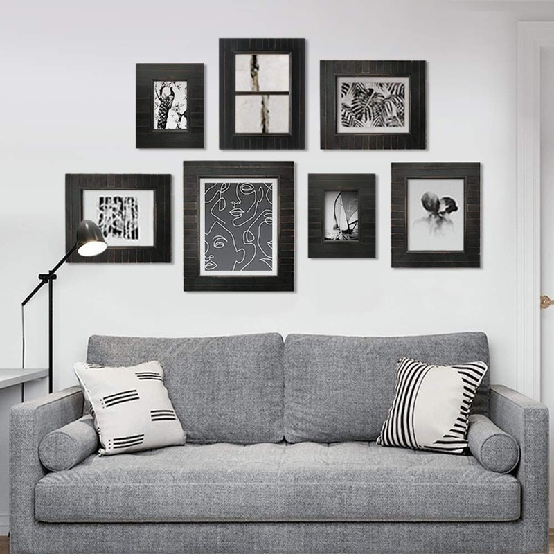 Eosglac 5x7 Collage Picture Frame Distressed Black, 2-Opening Timbermount Rustic