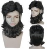 ESUNO Mens Short Black Wig with Beard Billionaire Wig Black