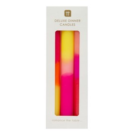 Ombre Tapered Dinner Candles Unscented Neon Pink Orange and Yellow | by Talking Tables | 3pack