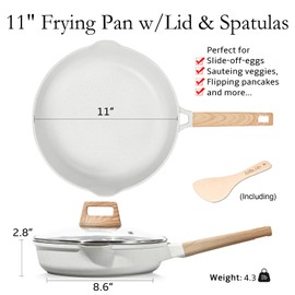 ESLITE LIFE Nonstick Ceramic Frying Pan Skillet with Lid, Non-Toxic Egg Omelette Kitchen Cooking Pans Compatible with All Stovetops (Gas, Electric & Induction), PTFE & PFOA Free (White, 11" w/Lid)