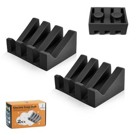 Silicone Soap Dish with Drain, Upgrade Double Suction Cups at The Bottom for Anti-Slip and Stability, Soap Dish Shower Waterfall Bar Soap Holder Tray with Drain Soap Holder (2, Black)