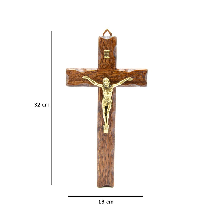 Wooden Crucifix Wall Mounted Christ in Brass Made in Umbria