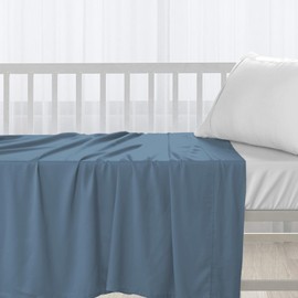 Pizuna Baby Flat Sheet for Crib 120 x 150 cm, Dusty Blue, 400 Thread Count 100% Long Staple Cotton Flat Bed Sheet, Soft Sateen Weave Baby Crib Sheet with 5 cm Hem