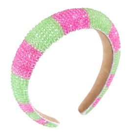 Gmmidea Beaded Rhinestone Headband for Women Girls Fashion Sparkly Crystal Headband Bling Thick Padded Hairband Fancy Jeweled Head Band Festival Hair Accessories C-(Rose & Green)