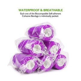 12PCS Self Adhesive Cohesive Bandage, 4" x5yd / 10cmx4.5m Elastic Cohesive Bandage Wrap Gauze, Breathable Athletic First Aid Tape for Wrist, Ankle, Knee, Leg Sprains & Swelling - Purple
