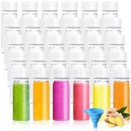 Xanllaxa 30Pcs 2 OZ Plastic Bottles for Liquids,Ginger Shot Bottle with Lids,Reusable Transparent Round Bottles for Drinks,Juice,Liquor,DIY,Wedding,Party,Travel,Oil