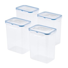 LOCK & LOCK LocknLock Easy Essentials Airtight Rectangular Tall Food Storage Container 7.61 Cup, 4 Piece, Clear