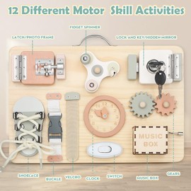 Joyreal Busy Board Montessori Toys for Toddlers - Wooden Sensory Toys Activity Board for Fine Motor Skills, Travel Baby Busy Board Toddlers Toys for 18M+ Boys Girls