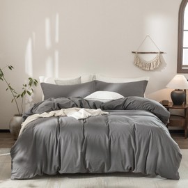 Warm Moment Dark Grey Duvet Cover California King Size Bedding Set Cover 100% Washed Cotton Duvet Cover with Zipper Closure and 2 Pillowcases, 104inch x 98inch