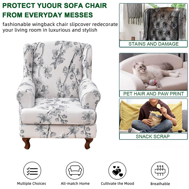 CRFATOP Wingback Chair Covers 2 Pieces Stretch Printed Wing Back