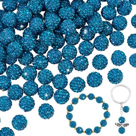 PH PandaHall 100pcs Rhinestone Clay Beads, 10mm Pave Disco Ball Clay Beads Polymer Clay Beads Rhinestones Crystal Diamond Beads for Bracelet Necklace Earring Jewelry Making Christmas Decor, Blue