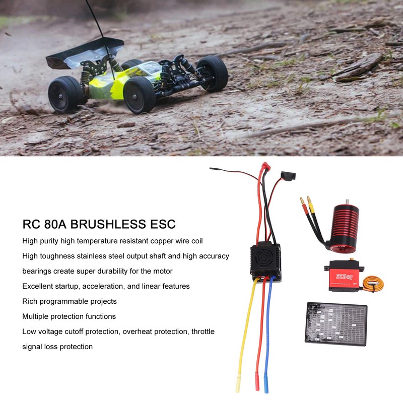 3660 4 Pole Brushless Motor 80A Brushless ESC 30kg Servo