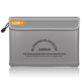 JUNDUN Fireproof Document Bags,Waterproof and Fireproof Money Bag,Fireproof Safe Storage Pouch with Zipper for A4 Document Holder,File,Cash and Tablet (Silver with V Closure, Large)