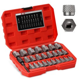 RIMKOLO 27-Piece Screw Extractor Set, 3/8" Inch Drive Easy Out Bolt Extractor kit Multi-Spline Hex Head for Removing Broken Studs Bolts Socket Screws