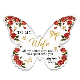 Acrylic Butterfly Wife Plaque Keepsake -Butterfly Acrylic Night Lamp Ideal Presents for Mum Girlfriend Her Wife on Mothers Day, Birthday, Christmas, Anniversaries and Valentines Home Décor