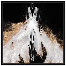 The Oliver Gal Artist Co. Fashion and Glam Framed Wall Art Canvas Prints 'Night for Stars Elegance' Dress Home Décor, 30" x 30", Black, White