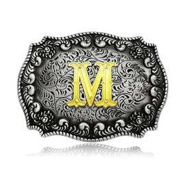 Seternaly Western Belt Buckle Cowboy Rodeo Large Belt Buckles with Initial Letter ABCDEFG to Z for Men Women, M, 4*3 inch