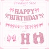 RICHHHA Glitter Pink Bow Happy Birthday Banner Pre-Strung Coquette Birthday