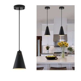 Black Pendant Light for Kitchen light fixtures,Small Modern Industrial Chandeliers with Cone Metal Shade,Mini Adjustable Cord Hanging Lighting Fixtures for Over island,Bar,Dining Room.(1 Pack)