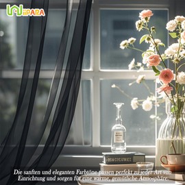wiipara Sheer Voile Curtains with Eyelets, Set of 2, Transparent Curtains for Living Room, Eyelet Curtain, Transparent Airy Curtain for Bedroom, Black Curtain, 132 x 215 cm (W x H)